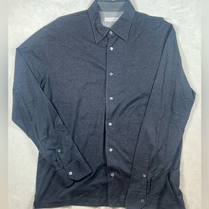 NWOT Ermenegildo Zegna XXL Heather Blue Knit Cotton Long Sleeve Button Shirt